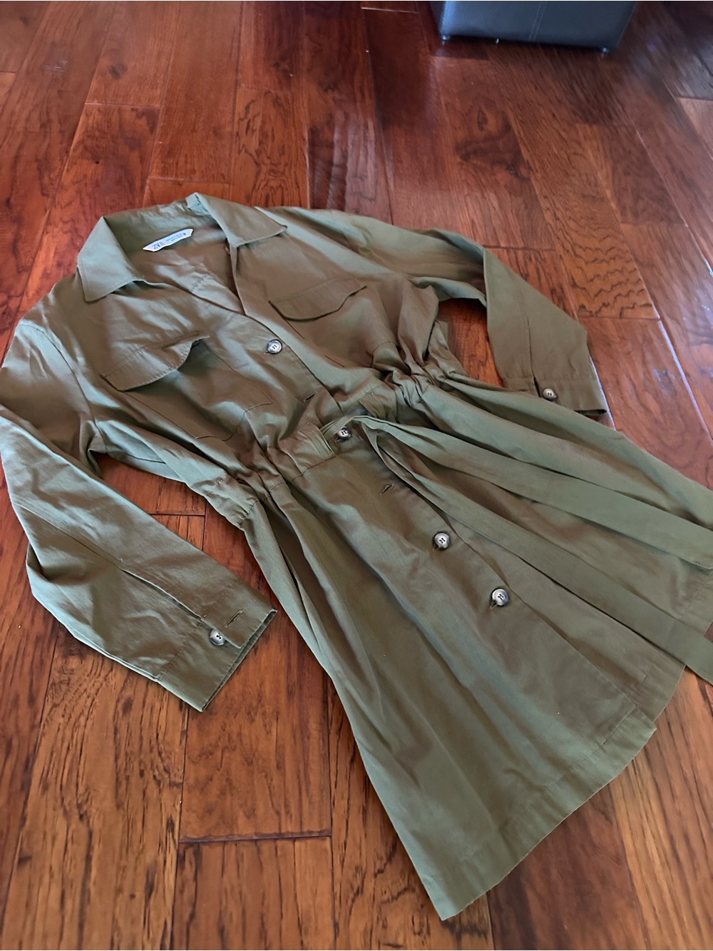 Zara Women's Olive Green Utility Shirt Jacket Dress